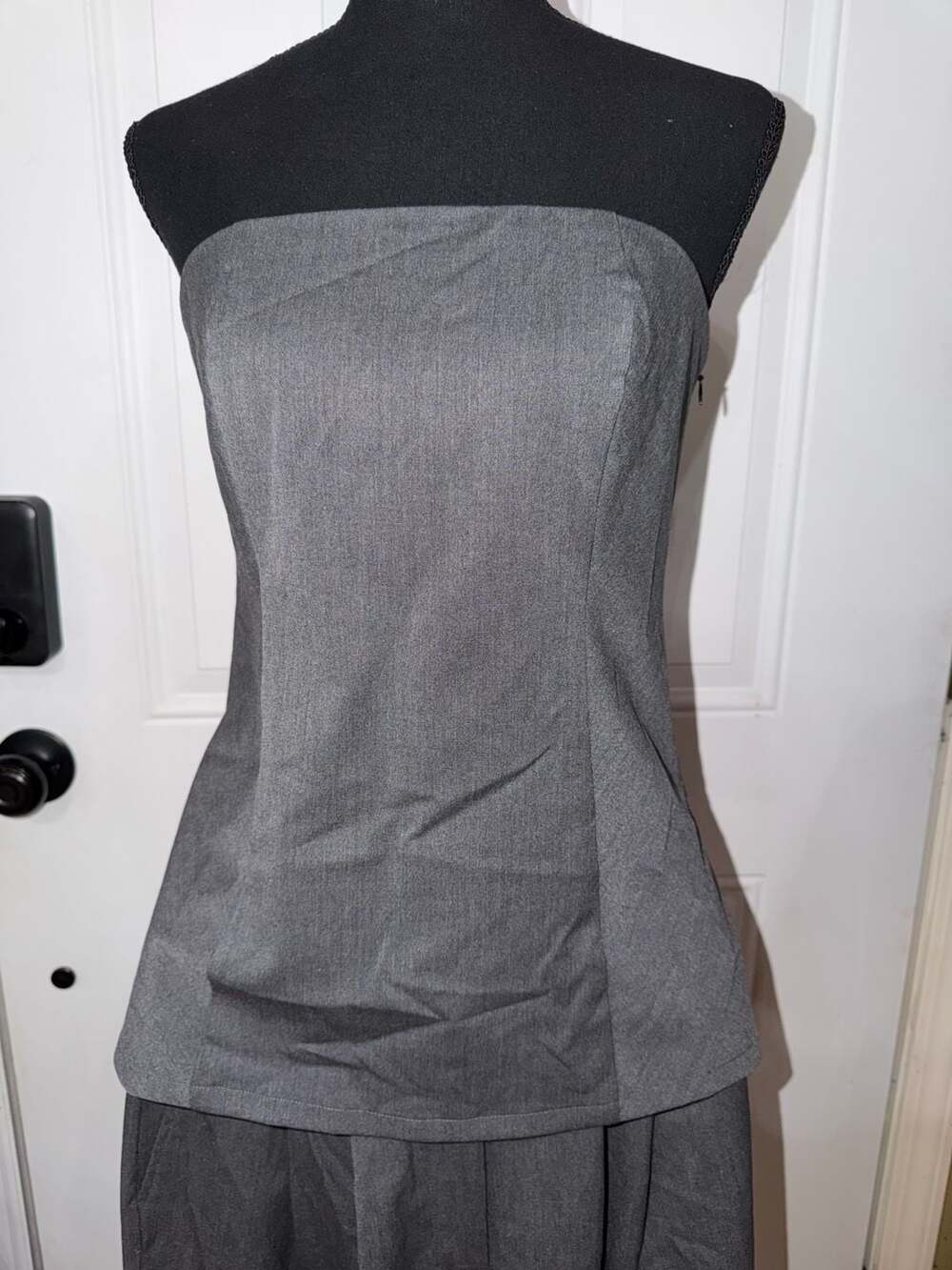 Grey Strapless Peplum Top and Wide Leg Pants Set